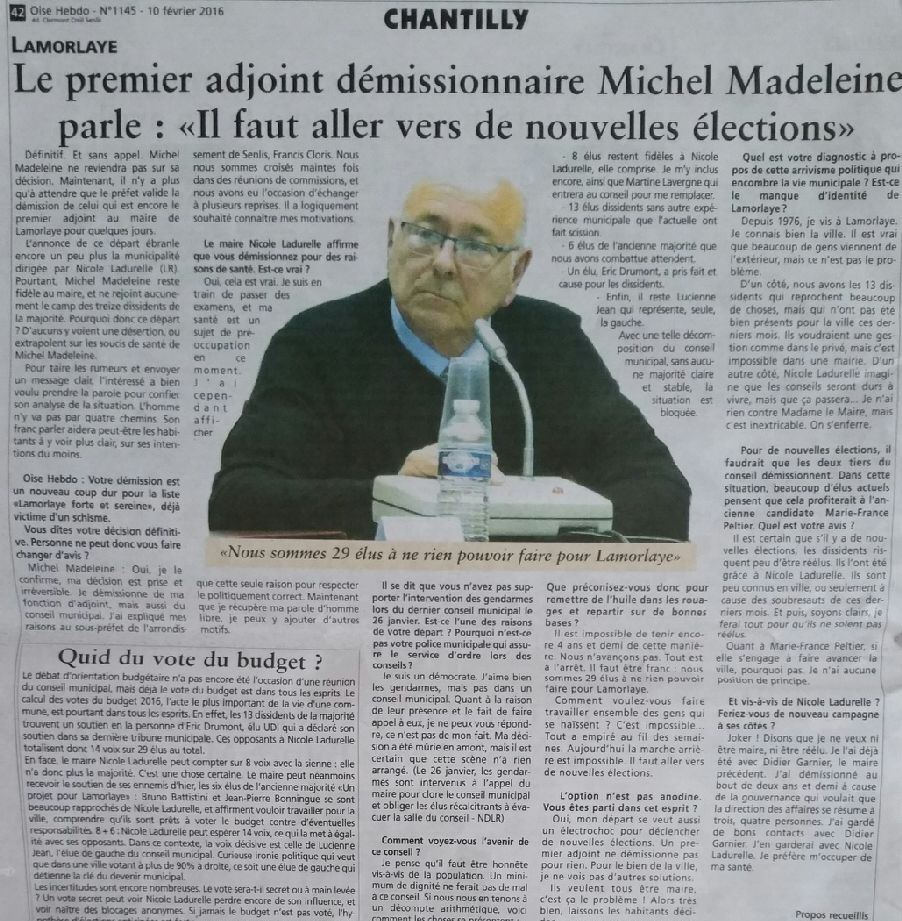 Michel Madeleine démissione